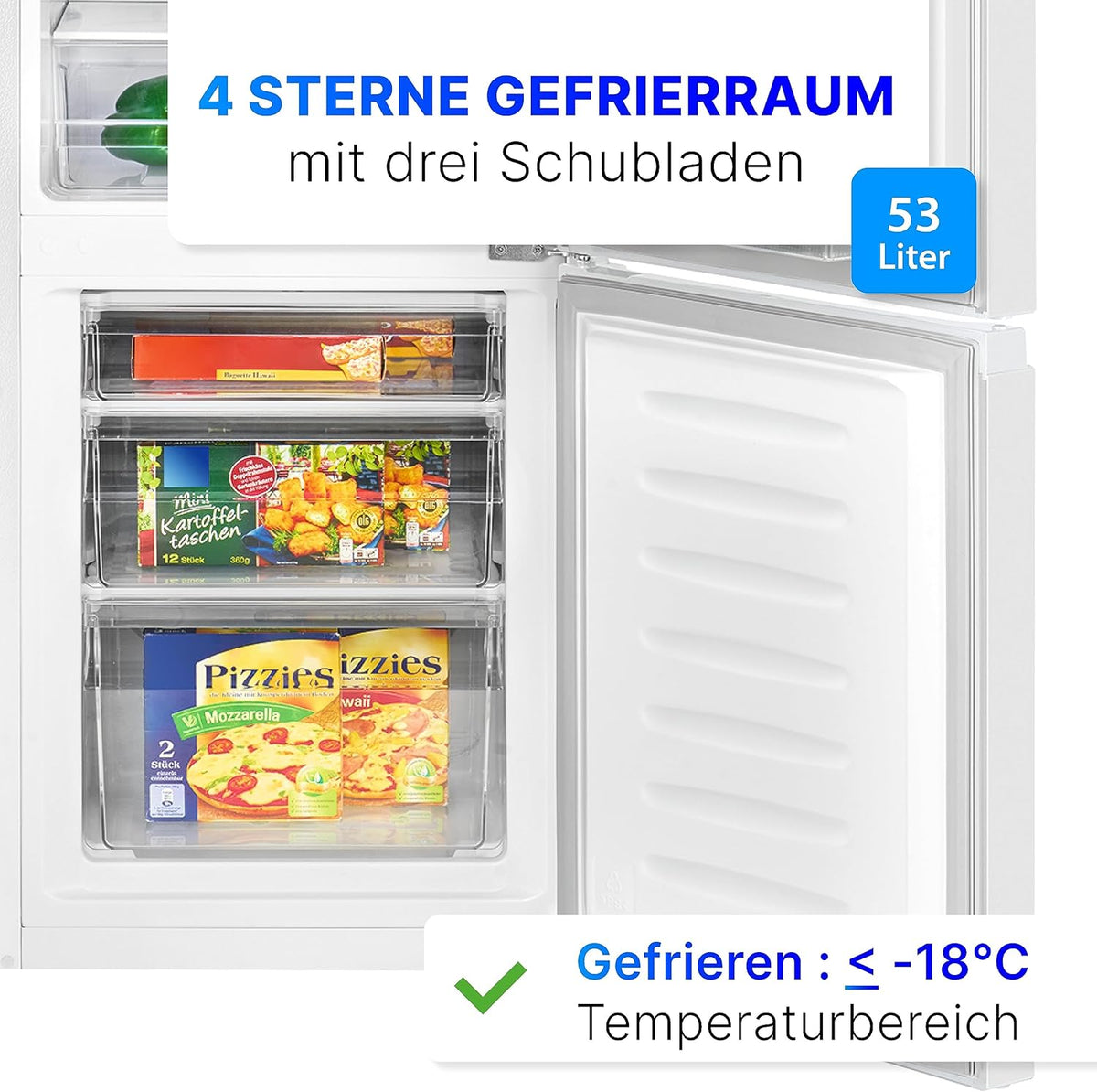 Bomann® Kühlschrank mit Gefrierfach 143cm hoch | Kühl Gefrierkombination 175L mit 3 Ablagen & 3 Schubladen | Türanschlag wechselbar | leise Kühlgefrierkombi 39db | Kühlschrank KG 322.1 inox-look
