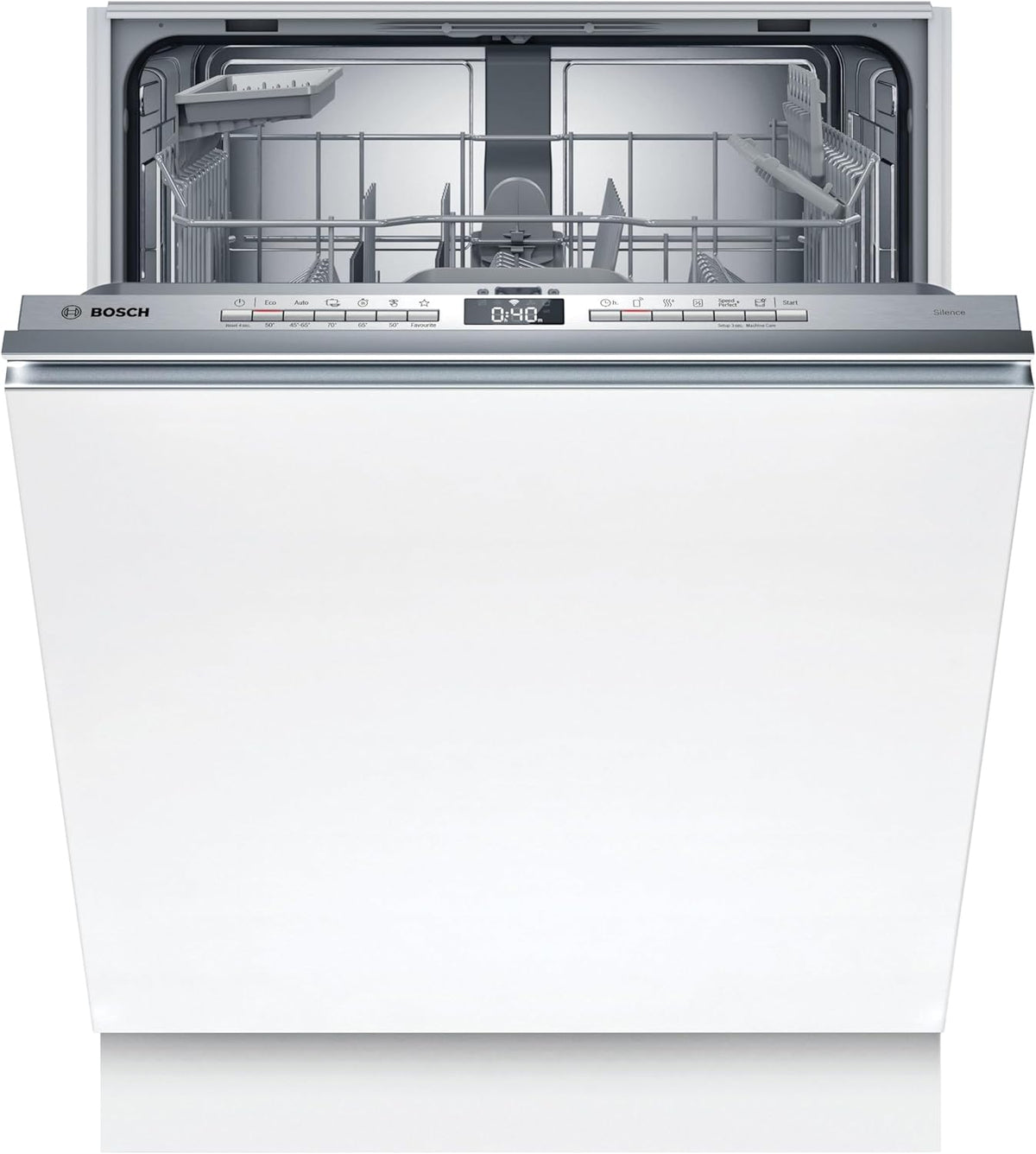Bosch SMU4ETS08E, Serie 4, Smarter Unterbau-Geschirrspüler 60 cm, Besteckkorb, Spülmaschine mit Programmassistent, besonders Leise, höhenverstellbarer Oberkorb, Automatische Türöffnung, Edelstahl