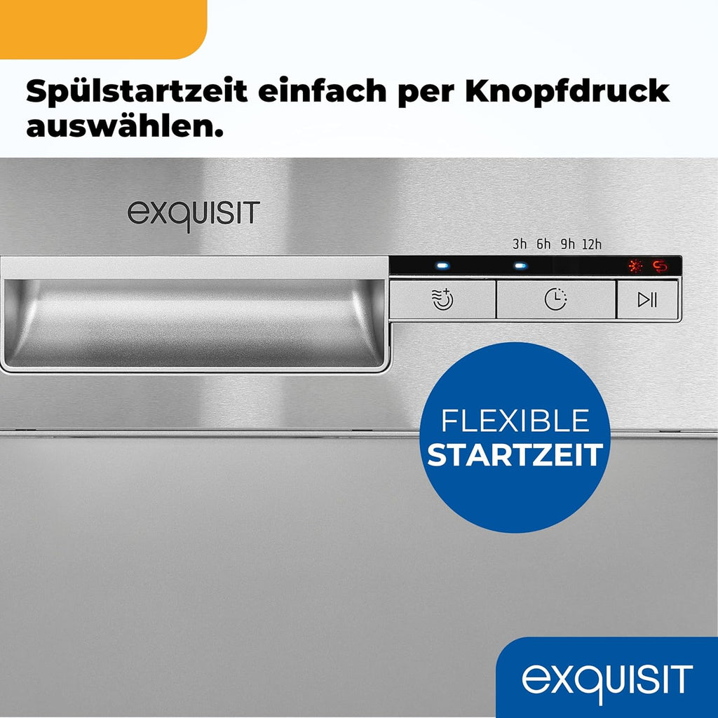 Exquisit Geschirrspüler, 9 Maßgedecke, Spülmaschine 45 cm, Power+, ECO-Modus, Geschirrspüler 45 cm, GSP59109-030E silber