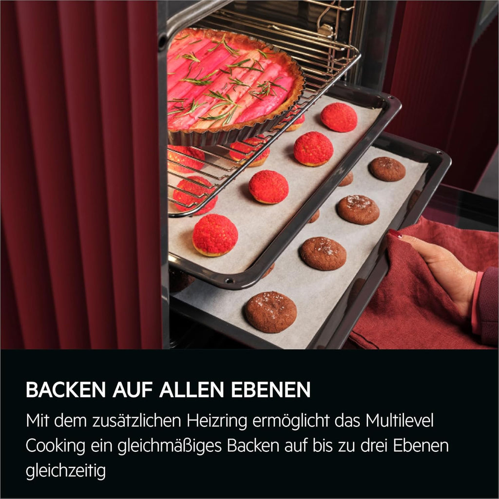 AEG Einbaubackofen – Serie 5 Ringheißluft: Gleichmäßige Garergebnisse auf 3 Ebenen – Pyrolyse Selbstreinigung – 25 Automatikprogramme – LED-Touchdisplay – Schnellaufheizung – Schwarz – BPE53516AB