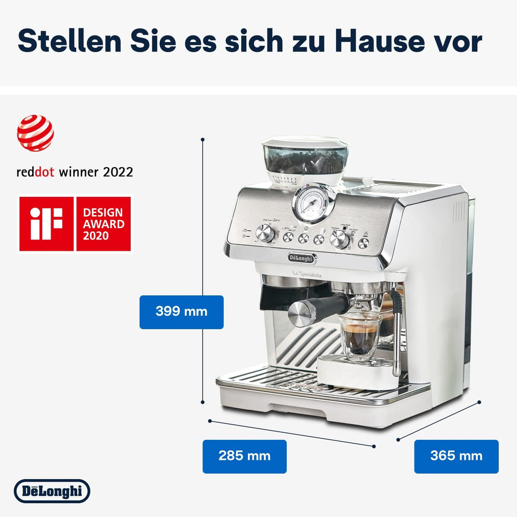De'Longhi La Specialista Arte EC9155.MB Siebtrgermaschine, Espressomaschine mit Mahlwerk, 8 Mahlgrade, 15 Bar, 3 Temperaturen, Milchschaumdüse, 1300 W, 1,5 l Tank, Edelstahl/Schwarz inkl. Barista-Kit
