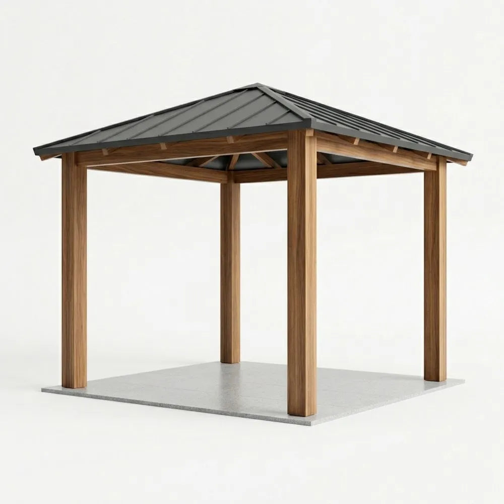 Massivholzpavillon mit Stahldach Grau, 300x300x270 cm(L × B × H)