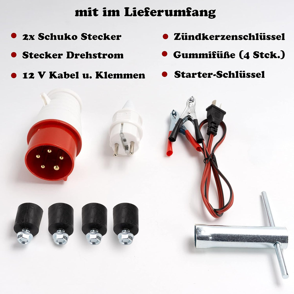 Stromgenerator mit Benzin | Stromerzeuger mit Zubehör | Notstromaggregat leise | 5 Steckdosen 3x 230V / 1x 400V / 1x 12 V | 6,5 PS (Stromgenerator mit Zugstarter)