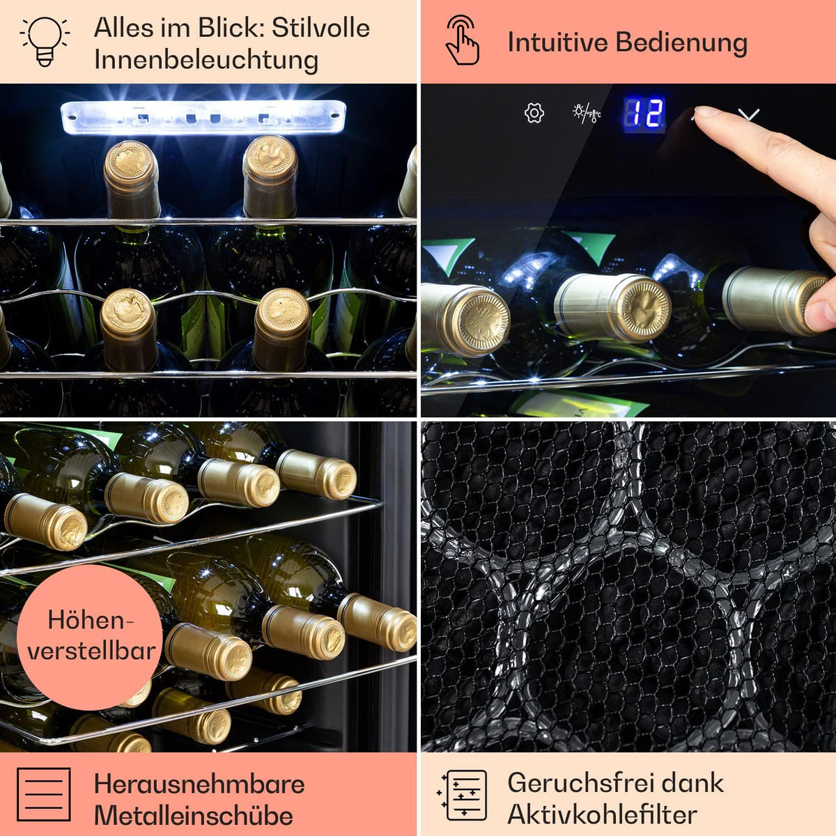 Klarstein Weinkühlschrank, 1 Zonen Getränkekühlschrank Klein, Kleiner Weinschrank 74L, Wein-Kühlschrank Klein mit Glastür, Indoor/Outdoor Flaschenkühlschrank, Wine Fridge 5-18°C, 28 Flaschen